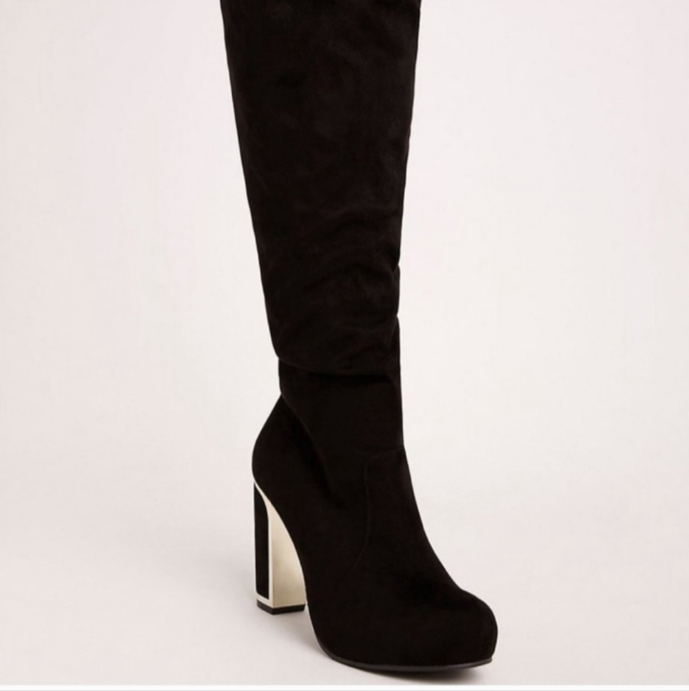 Velvet Gold Trim Knee High Boots